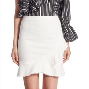 Scripted white jean skirt with ruffle